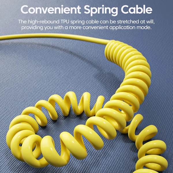 NNBILI 65W 6A Spiralkabel USB-C 4-i-1 Snabbladdning för iPhone 16 15 14 13 12 Pro Max Samsung Multi-Enhet Tålig Kabel Yellow 1.5m