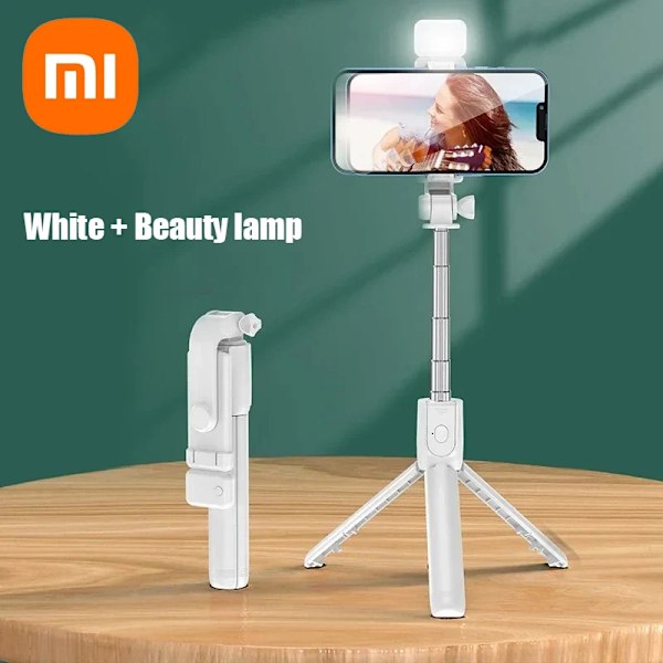 Xiaomi Bluetooth Selfie Stick Stativhållare Med Fjärrkontroll Fyllnadsljus Utdragbar Trådlös Fjärrkontroll Infällbart Telefonstativ White x Beauty lamp