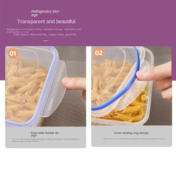 Förseglad Rektangulära Kylskåp Förvaringslåda Med Lod Plast Trasparent Crisper Food Containers Stackable Microw 1000ml 1pc