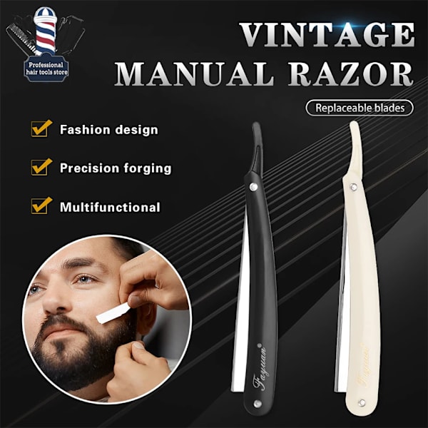 Pro Manuell Rakapparat Rak Kant Rostfritt Stål Skarp Barber Razor Vikbar Rak Skägg Skärhållare Barber Tools black