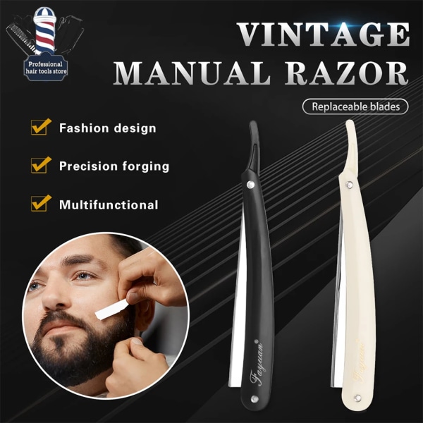 Pro Manuell Rakapparat Rak Kant Rostfritt Stål Skarp Barber Razor Vikbar Rak Skägg Skärhållare Barber Tools WHITE