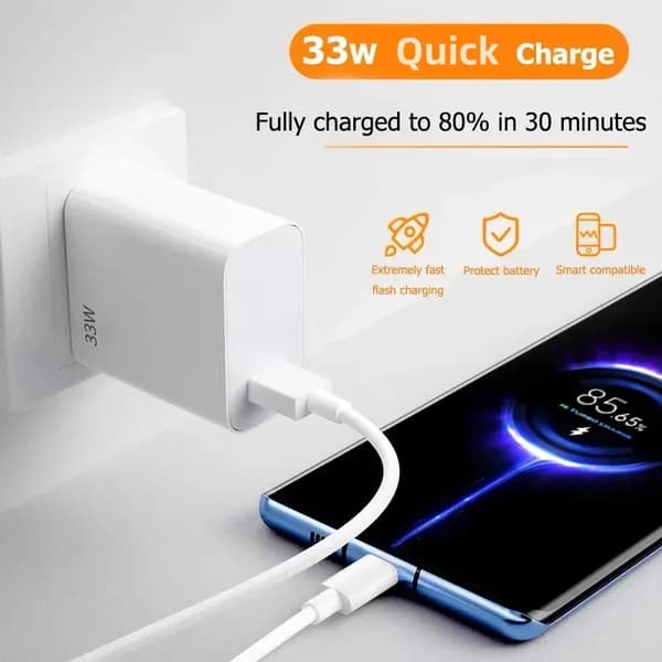 USB 33w Laddare EU US Telefon Snabbladdning Turbo Laddning 6A Typ C Kabel För Redmi Note 11 10 Poco M2 Pro Mi 10s EU Plug Charger