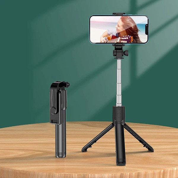 Allt-i-ett Portabelt Stativ för iPhone Selfie Stick med Fyllningsljus Utdragbart Telefonstativ för Tiktok Live BT Fjärrkontroll Black (No Light)