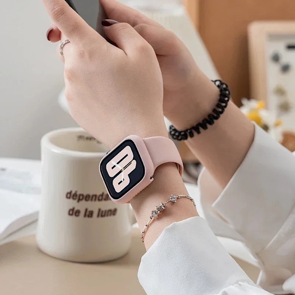 Glas+Fodral+Armband för Apple Watch Band 42mm 44mm 41mm 40mm 38mm 45mm 49mm Skärmskydd för Apple IWatch Series 8 7 6 SE 5 4 21 transparent 41mm series 7-8-9