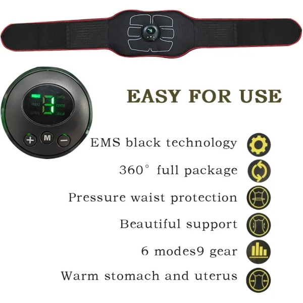 EMS midjebälte Body Slim Massger Trådlös muskelstimulator Magtränare Gym Fitness black