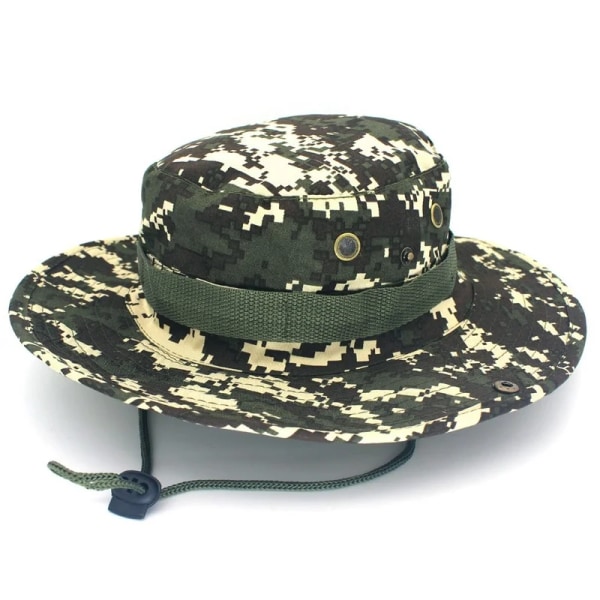 Kamouflage Taktisk Cap Militär Boonie Bucket Hat Armé Kepsar Camo Män Utomhussport Solhink Cap Fiske Vandring Jakt Hattar Green camouflage