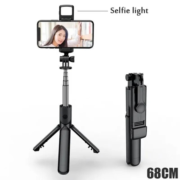 3 i 1 Trådlös selfie stick Stativ Med Fyllnadsljus Bluetooth Slutarfjärrkontroll Portabel Vikbar Monopod För Smart Telefon With light