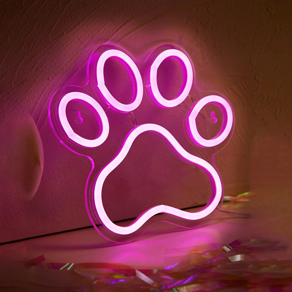 LED Neon Paw USB -drivna Neonskyltar Nattljus 3D Väggkonst & Spelrum Sovrum Vardagsrum Dekor Lampskyltar Pink