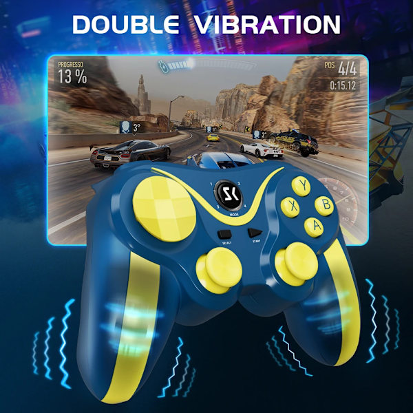Mobile Game Controller för Android/iOS/PC Windows, Support Key Mapping Mobile Gamepad Kompatibel med iOS Android iPad Tablet Blue