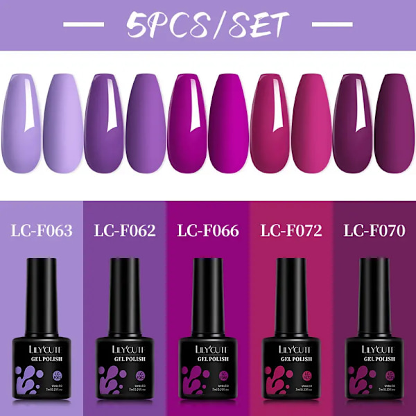 LILYCUTE 5 st/set 7ML Rödbrun Nagelgel DIY Nagelkonst Semi-Permanent UV Gel Polish Långvarig Design Manikyr Kit Tillbehör 241177