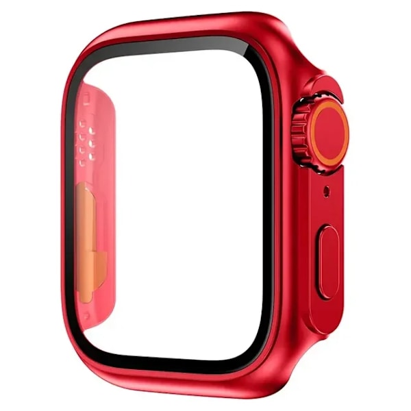 Härdat Glas + Skal för Apple Watch 10 46mm 42mm Ultra 2 49mm Skärmskydd Fodral iWatch 9 8 7 6 5 SE 45mm 41mm 44/40mm Skal Red orange Series 6 5 4 SE 44MM