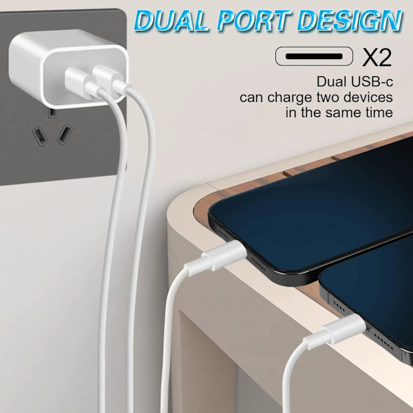 40W Dubbel USB-C PD Laddare Snabbladdning USB-C Typ C Snabb Telefonladdare Adapter för iPhone 15 14 13 Pro Max iPad Air Väggladdare Only EU Plug