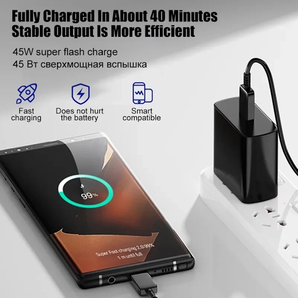 45W PD Super snabbladdning för S22 S23 Ultra Note 10+ 5G USB C Mobiltelefon Typ C US/EU/UK Snabbladdare Väggadapter EU PLUG
