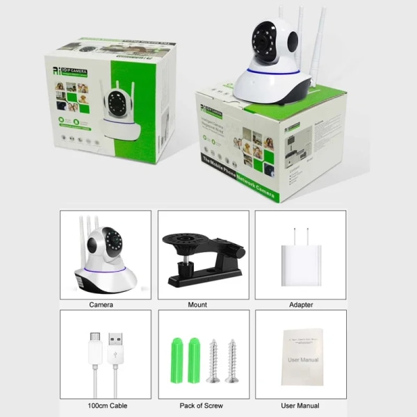1080P trådlös WiFi-kamera Hemsäkerhetsövervakning Inomhus IP-kamera Rörelsedetektering 360 PTZ Cam Säkerhetskamera Baby 1080P and 64G Card