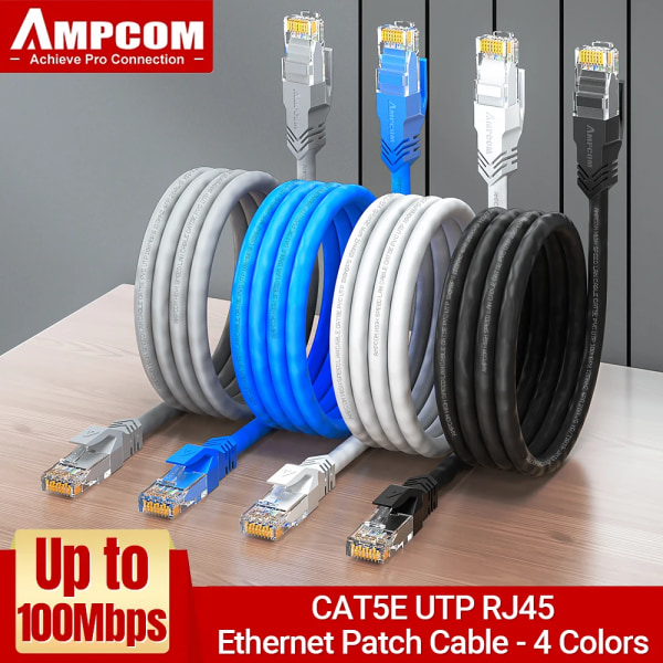 AMPCOM-Câble Ethernet RJ45, Catinspectés Lan UTP och inspectés RJ 45, cordon de raccordement för modem router de bureau, ordinateur portable 1m CAT5E UTP Gray
