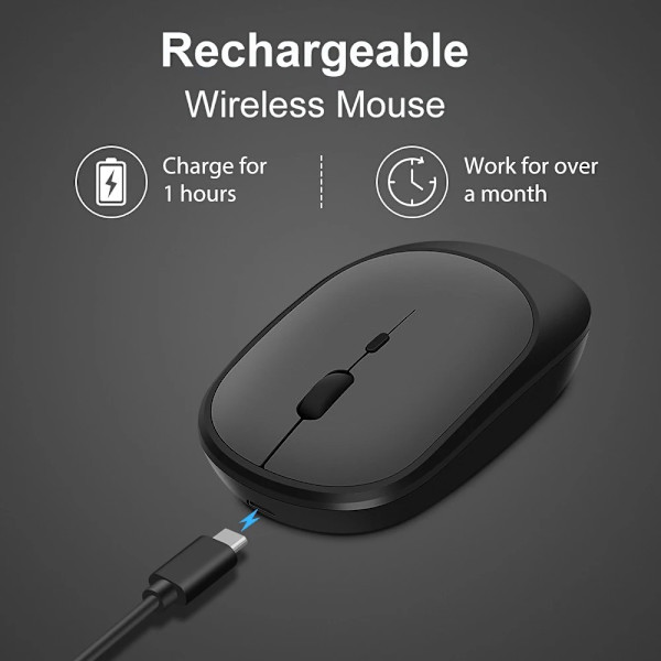 Trådlös mus, laddningsbar mus, spelmus, dubbla lägen, Bluetooth-kompatibel 2,4G USB, tyst mus för bärbar dator, surfplatta, Macbook E with adapter