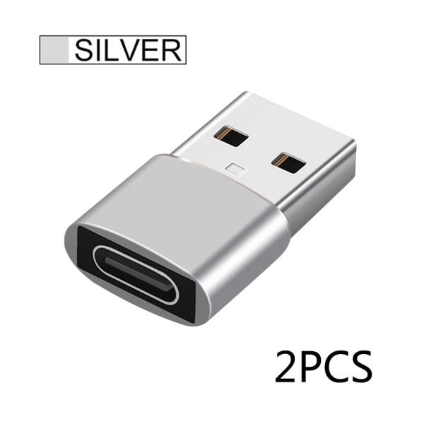Adaptator USB vers typ C OTG 2 delar USB USB-C mâle vers micro USB typ-c convertisseur femelle pour Macbook Samsung S20 USBC-kontakt OTG 2Pcs Silver