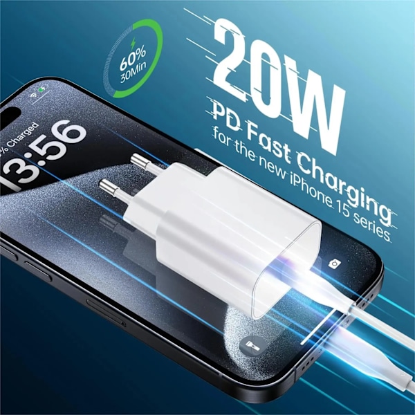PD 20W Snabbladdare EU-kontakt med 1M/3FT Kabel för iPhone iPad Samsung Telefon EU with C to L cable