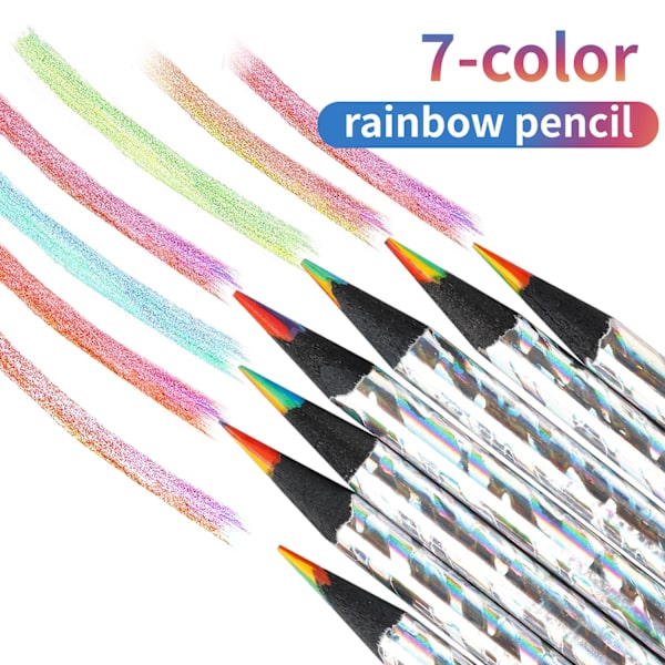 12St/Set Kawaii Regnbåge Pencil 7 Färger Koncentrisk Gradient Kritor Barn Gåva Färgade Pennor Konst Pa. Att Teckna Papperskort 12pcs-laser silver