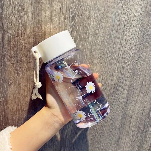 500ml genomskinlig vattenflaska i plast BPA-fri bärbar utomhussportmugg Student med rep Transparent 3 flower
