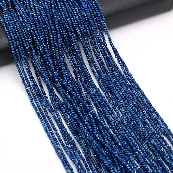 2 mm 2 st/ Set Natursten Spinell Färgglada Små Pärlor Fasettslipade glaspärlor för smyckestillverkning DIY Halsband Armband Tillbehör Blue