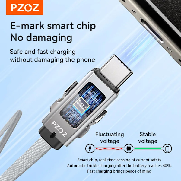 PZOZ 4 i 1 140W PD USB C-kabel Digital Display Snabbladdning För iPhone 16 15 14 Pro Max MacBook iPad USB Typ C-sladdladdare 60W Black 0.2m
