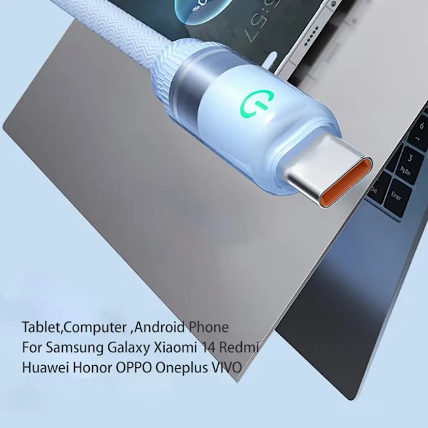 Max 100W 6A USB-C Supersnabb Laddningskabel Kraftig Nylonfläta USB till Typ C För Samsung Xiaomi Redmi Huawei OPPO VIVO Oneplus green 1m