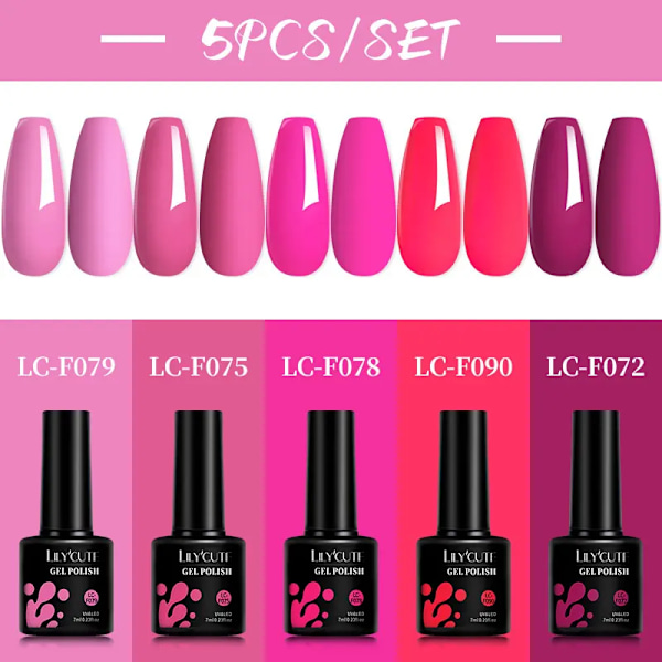 LILYCUTE 5 st/set 7ML Rödbrun Nagelgel DIY Nagelkonst Semi-Permanent UV Gel Polish Långvarig Design Manikyr Kit Tillbehör 241175