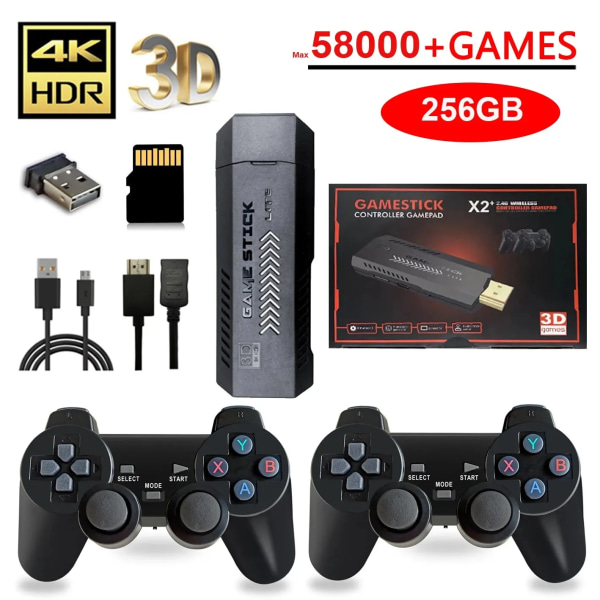 X2 Plus 256G 50000 Game GD10 Pro 4K Game Stick 3D HD Retro videospelskonsol Trådlös Controller TV 50 Emulator för PS1/N64/DC 256GB