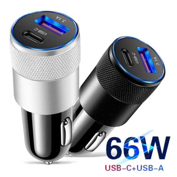 Chargeur rapide USB 66W pour voiture, super adaptateur, allume-cigare Laguna, PD, delar bilar, tillbehör för iPhone, Xiaomi, Samsung golden