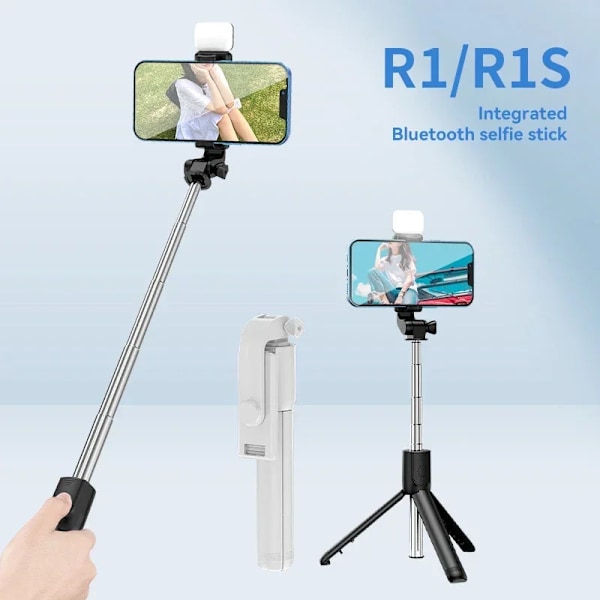 Bluetooth Selfie Stick Trådlöst 360º Roterande Tripodstativ Fjärrkontroll Fyllnadsljus Multifunktionellt Utdragbart Stativ Pink x Beauty lamp