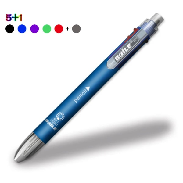 6 i 1 flerfärgade kulspetspennor 5 färger kulspetspenna 1 automatisk penna med suddgummi för skolans kontorsskrivmaterial Brevpapper Blue