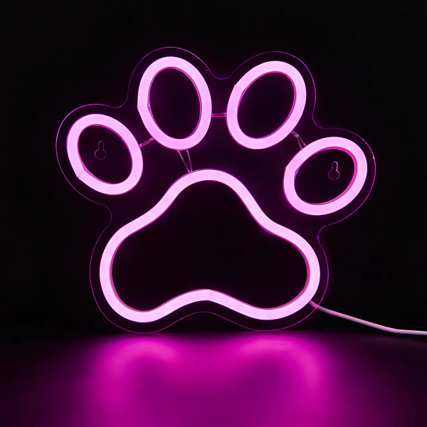 LED Neon Paw USB -drivna Neonskyltar Nattljus 3D Väggkonst & Spelrum Sovrum Vardagsrum Dekor Lampskyltar Pink