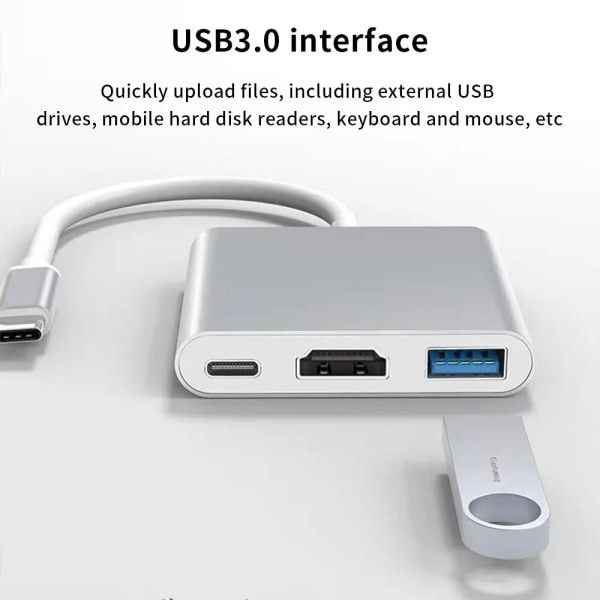 PjioAo-airies USB C 3 en 1 avec 4K USB 3.0, adapter HUB-kompatibel Type-C mot HDMI, multiport PD, station decharge S6 för MacPlePro Argent