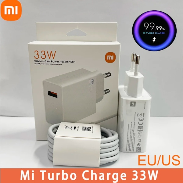 Xiaomi Turbo Charge 33w 67w Snabbladdare EU US QC3.0 Väggladdare Adapter Poco X3 M3 F3 Mi 13 12 CC9 9T Pro Redmi Note 11 one charger no cable 33w us charger