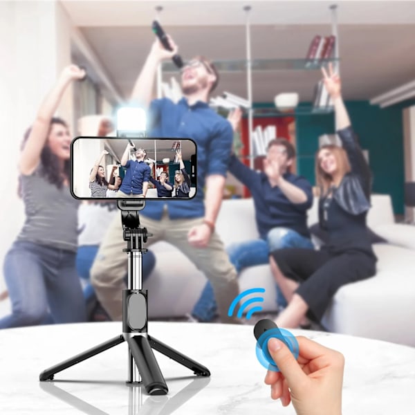 Utdragbart 3-i-1 Selfie Stick Stativ Med Avtagbar BT Trådlös Fjärrkontroll Kompatibel Med De Flesta Telefoner Lättvikts Stativ White (With Light)