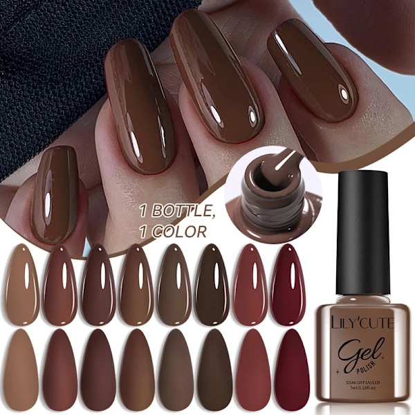 LILYCUTE 6 st/set 7ml Kaffeserie Gel Nagellack Kit 125 Färger Manikyr Semi Permanent Soak Off UV Nagelkonst Gel Lack 6Pcs 07