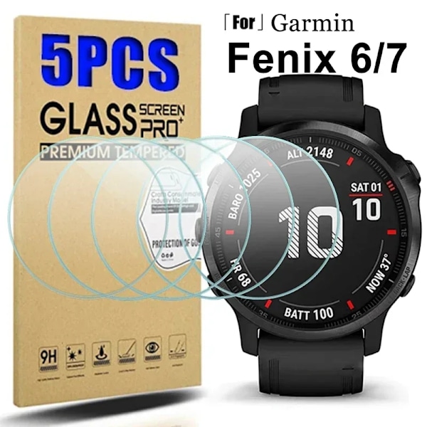 Härdat glas för Garmin Fenix 7 7S 7X 6 6S 6X Pro Sapphire HD Skärmskyddsfilmer för Fenix 7 7S 7X Smartwatch-tillbehör For Fenix 7 Pro 5 Pcs