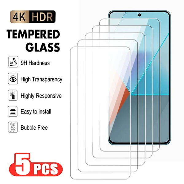5 ST Fulltäckande Härdat Glas Skärmskydd För Xiaomi Redmi Note 9 10 11 12 13 Pro Skyddsglas För Redmi 10S 11S 12S Redmi Note 10 4G High Definition
