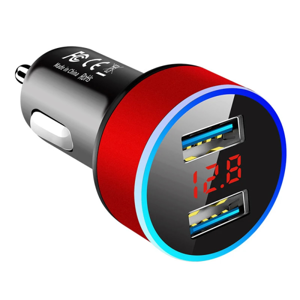 Billaddare för cigarettändare Smarttelefon USB adapter Mobiltelefonladdare Dubbel USB Digital Display Voltmeter Snabbladdning
