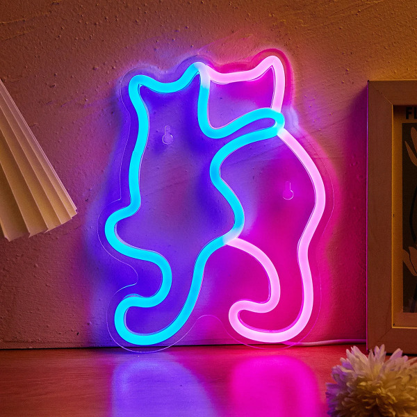 Katt LED Neonskylt USB driven Neonskylt Nattljus 3D Väggkonst & Spelrum Sovrum Vardagsrum Dekor Lampskyltar pinkblue