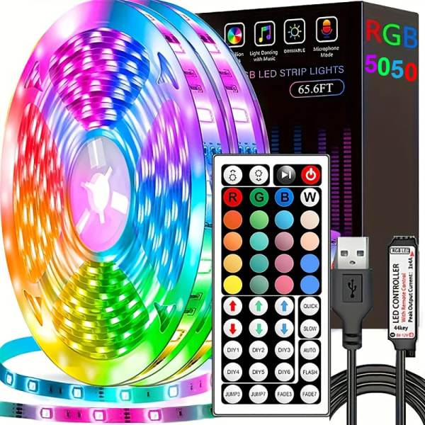 10m 20m Led Strip-ljus med 44-knapps fjärrkontroll 5050 RGB Tape Led Väggrum för Hem Sovrum Party Inredning TV Bakgrundsbelysning 24 key IR Control 1m