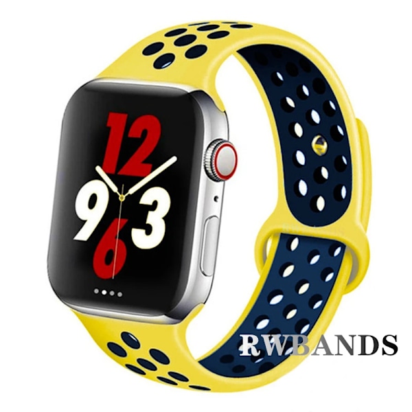 Sportarmband för Apple Watch Band 46mm 44mm 40mm 42-38-41mm 45mm Andningsbart Armband iWatch Series 10 9 8 7 6 SE 5 3 Ultra 2 49mm 36 Yellow dark blue 42 44 45 49-46mm M-L