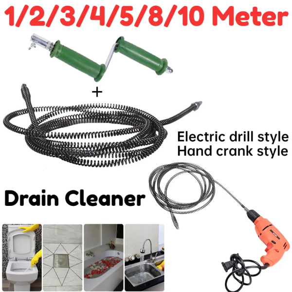 Rörmuddringsverktyg Dräneringsmuddring fjäder Olivformigt huvud Avloppsvask bassäng Rörledning Igensatt Remover Rengöringsverktyg för badrum 10m Hand crank