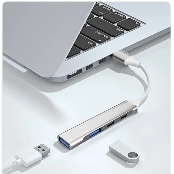 Airies 4 portar USB 3.0 Typ C S6, adapter för flera partier OTG Type C HUB för Xiaomi Huawei Macbook Pro USB 2.0 Gray-USB