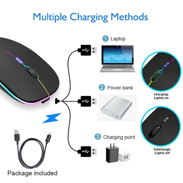 Trådlös mus 2.4Ghz Bluetooth laddningsbar mus tyst LED bakgrundsbelyst USB spelmus 1600DPI möss för Compter PC Laptop Silver