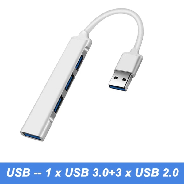 Airies 4 portar USB 3.0 Typ C S6, adapter för flera partier OTG Type C HUB för Xiaomi Huawei Macbook Pro USB 2.0 Silver-USB