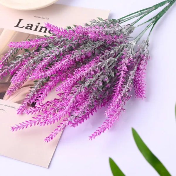 Konstgjorda blommor flockades Resistent lavendelbunt falska växter Bröllopsträns Bukett Inomhus Utomhus Hem Kök Kontorsinredning Red lotus 38cm