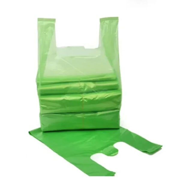 100 st 3 storlekar Grön plastpåse Supermarket Livsmedelsbutik Presentpåse Förtjocka med handtag Västpåse Köksförvaringskorgar green M 25x41cm