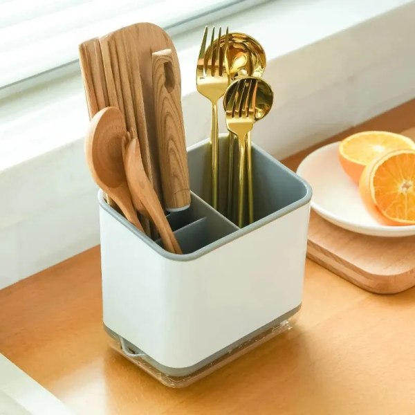 Multifunktionell enkel stil köksbestickhållare Dränerande ätpinnarör Integrerad förvaringslåda Modern Enkel stil Grå Gray